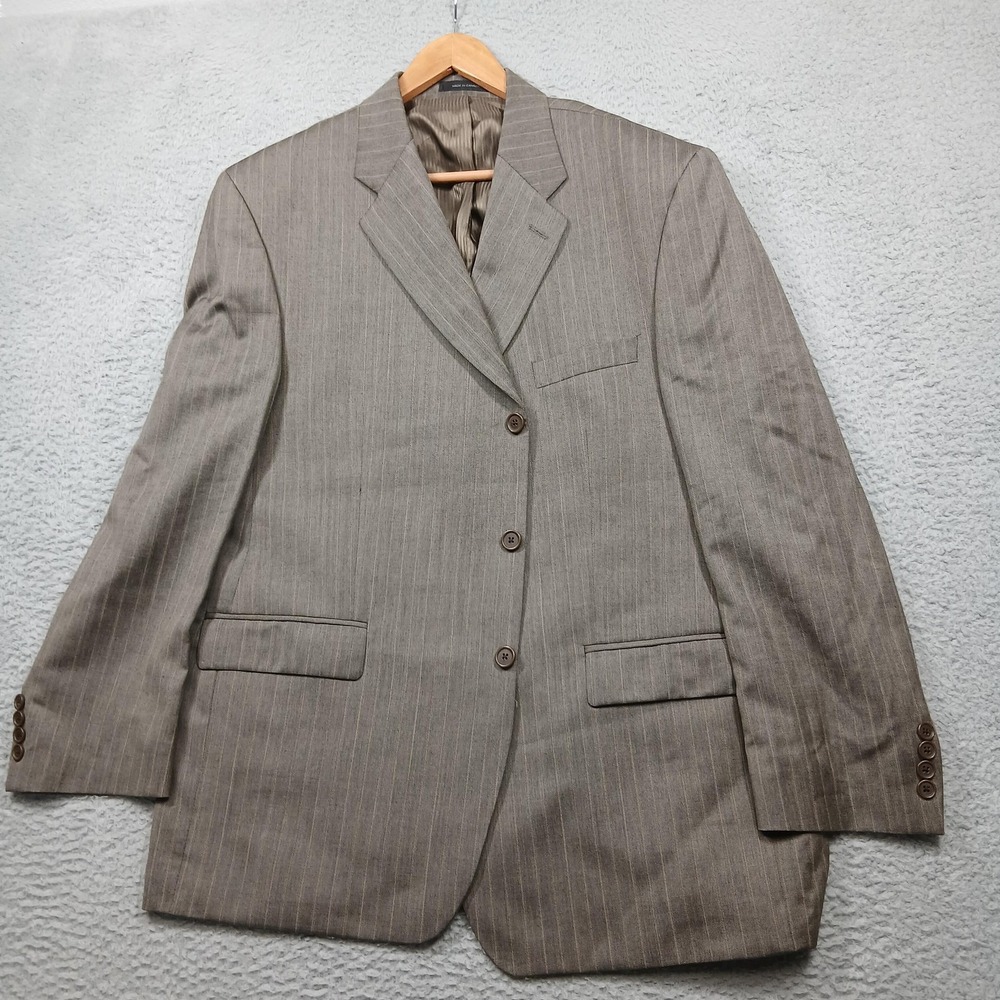 DKNY Blazer Sport Coat Mens 46R Brown Wool Cashmere Pinstripe 3 Button Jacket